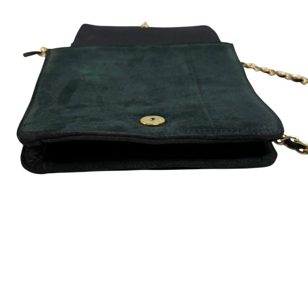 Leather Dark Green Quilted Suede Crossbody Purse Gold Chain Bag Dark Academia - Picture 10 of 12
